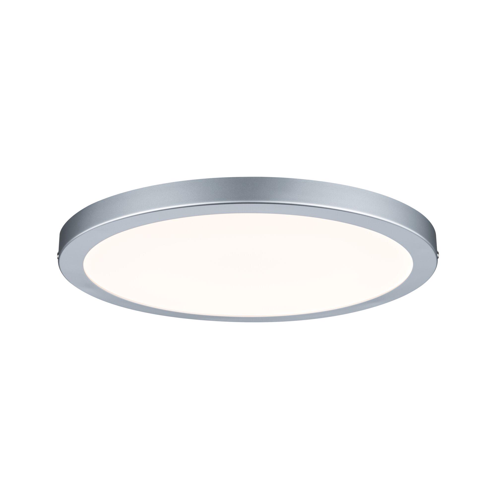 Round ceiling light with silver metal frame and warm white LED for modern interior lighting