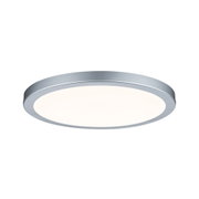 Runde Deckenleuchte aus silbernem Metall mit warmweißem LED-Licht für moderne Innenräume
