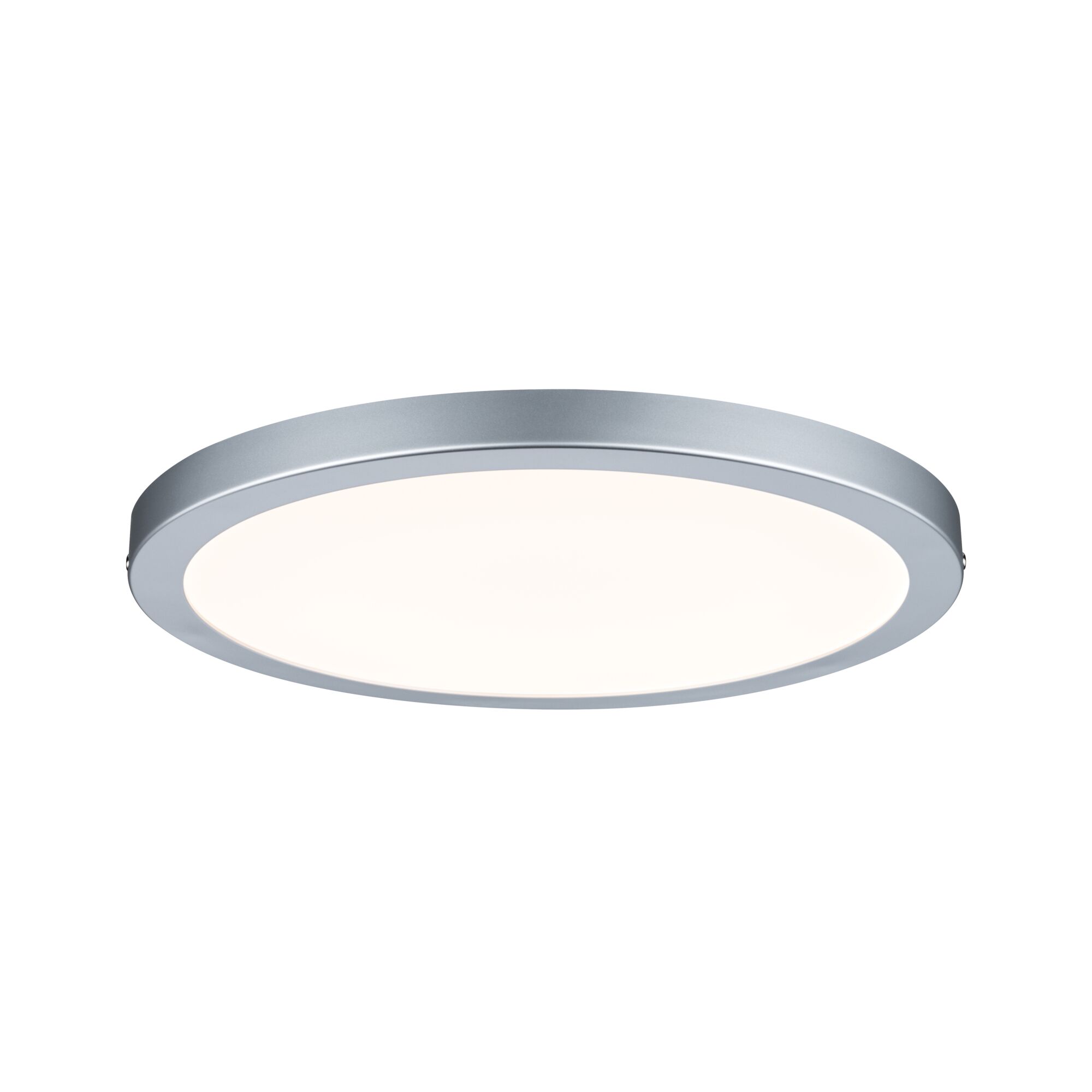 Runde Deckenleuchte aus silbernem Metall mit warmweißem LED-Licht für moderne Innenräume