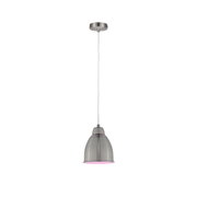 Suspension moderne en métal brossé avec accent lumineux rose et câble blanc