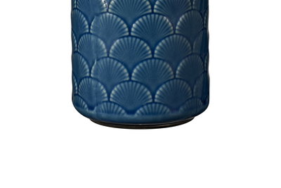 Blauwe keramische pot met schelpreliëf en matte afwerking, decoratieve binnenplantenbak