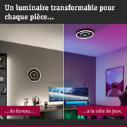 Luminaire LED noir avec anneaux lumineux circulaires, transformable pour bureau et salle de jeux
