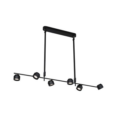 Zwarte metalen LED-plafondlamp met zes verstelbare spots voor moderne binnenverlichting