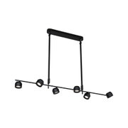 Black metal LED ceiling light with six adjustable spotlights for modern interior lighting