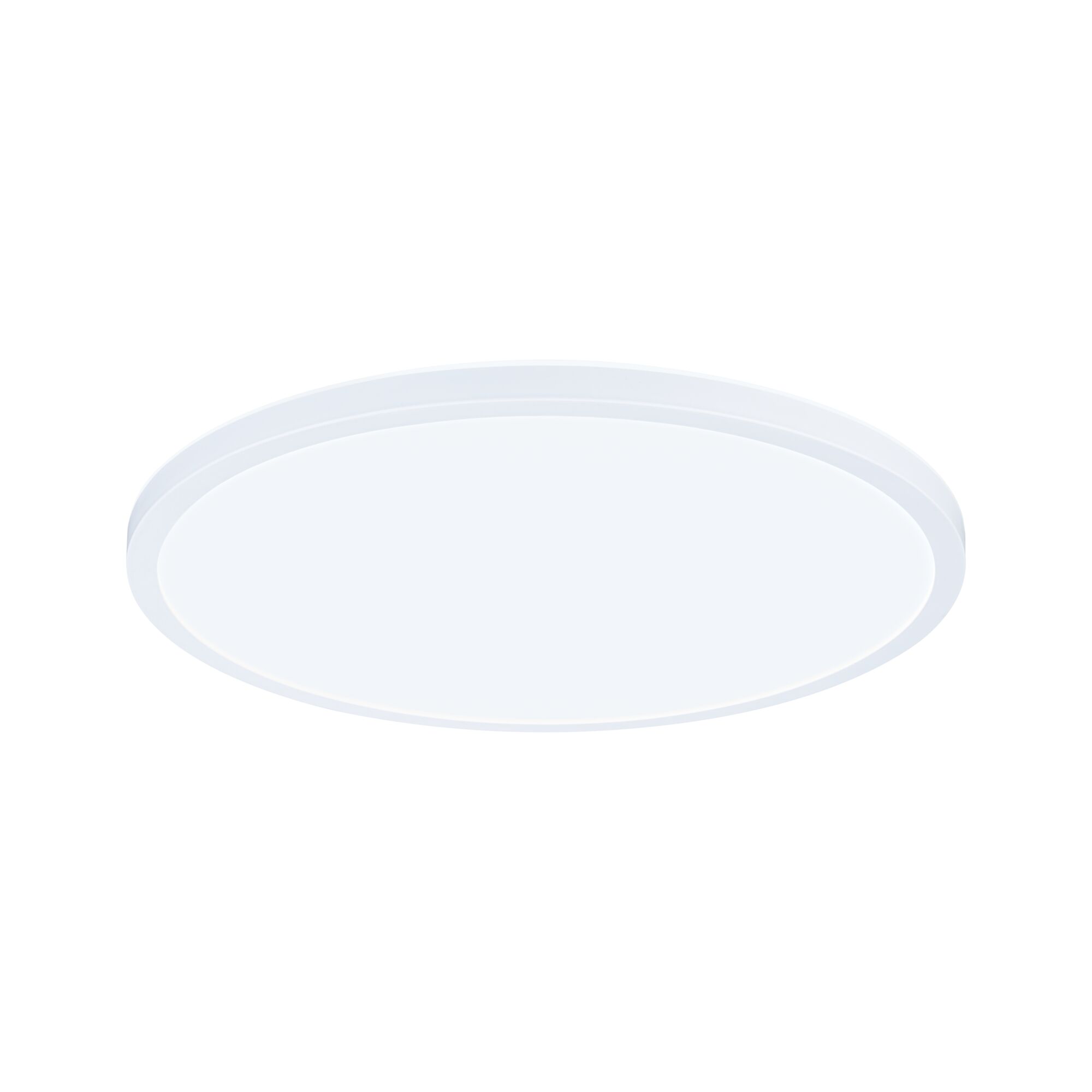 Round white LED ceiling light with slim plastic frame for modern room lighting