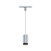Modern silver metal LED pendant light with black diffuser for indoor lighting solutions