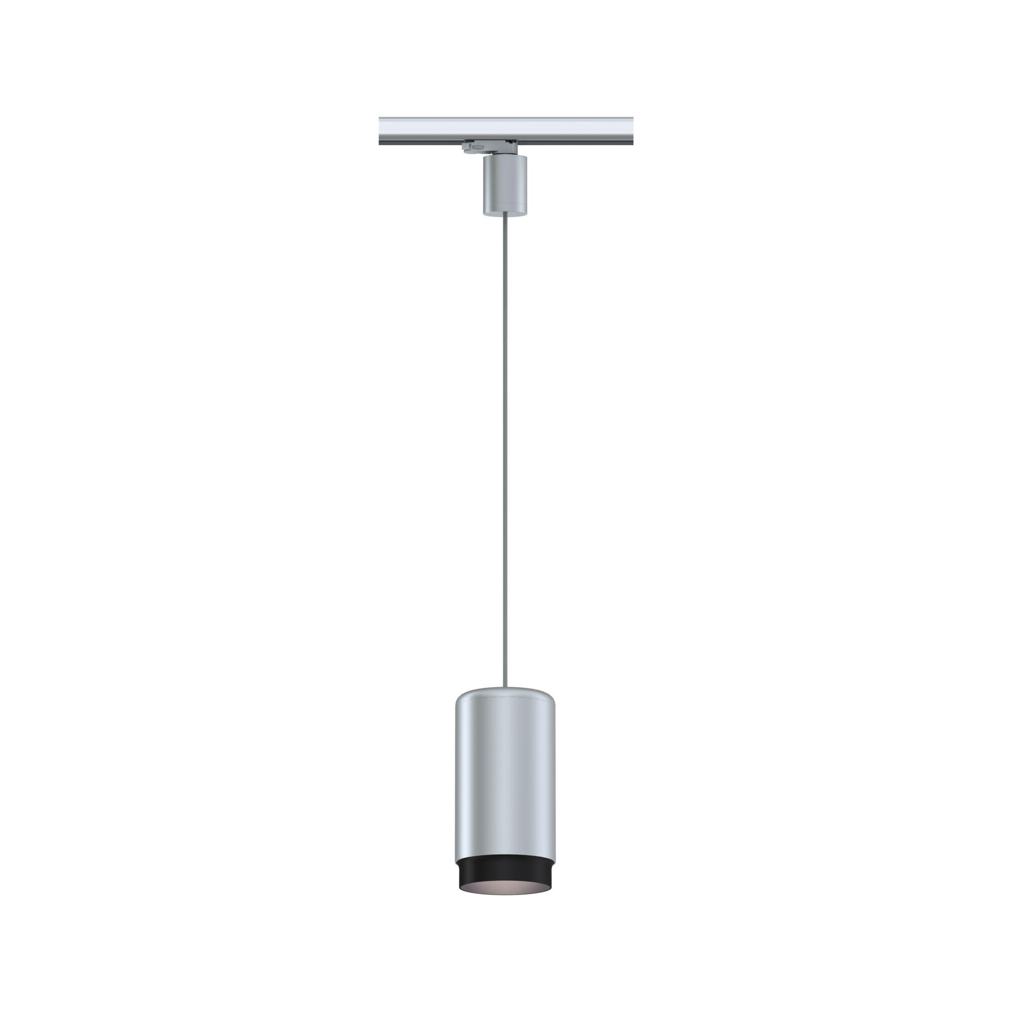 Modern silver metal LED pendant light with black diffuser for indoor lighting solutions