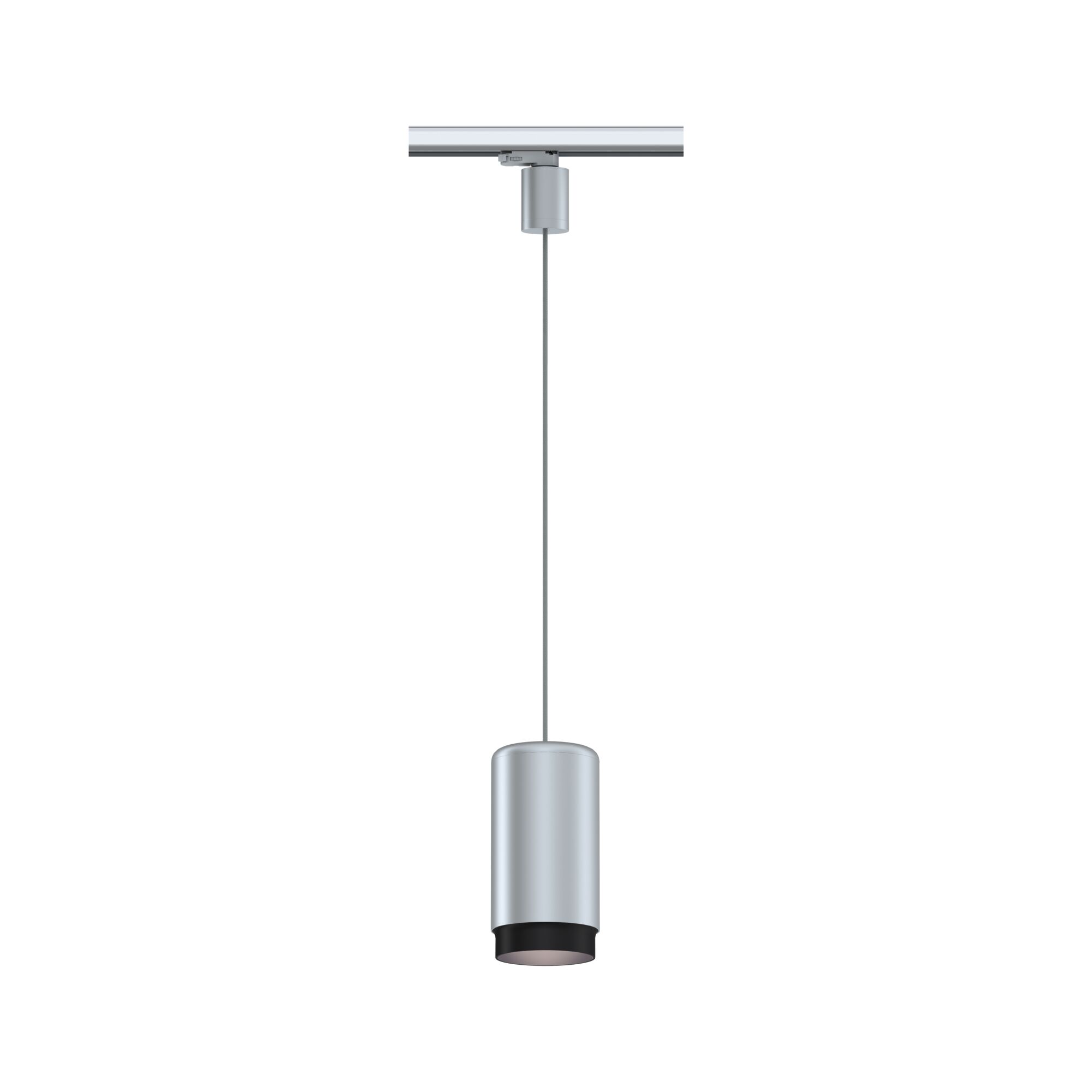 Moderner silberner LED-Pendelleuchte aus Metall mit schwarzem Diffusor für Innenbeleuchtung