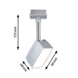 Moderner silberner LED-Strahler mit 175 mm Länge und rechteckigem Leuchtkopf für Schienensysteme