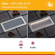 Solar LED Bodeneinbauleuchte Sorea Dämmerungssensor IP67 eckig 200x100mm 3000K 0,3W 16lm 3,7V Eisen gebürstet ABS/Polycarbonat/Edelstahl