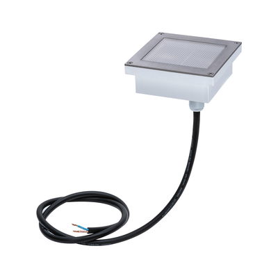 Square stainless steel recessed LED spotlight with black cable for modern lighting solutions