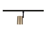 Modern gold metal LED spotlight on black track for versatile room lighting and interior design