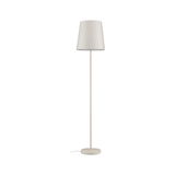 Lampadaire en tissu beige avec base ronde, éclairage moderne pour salon