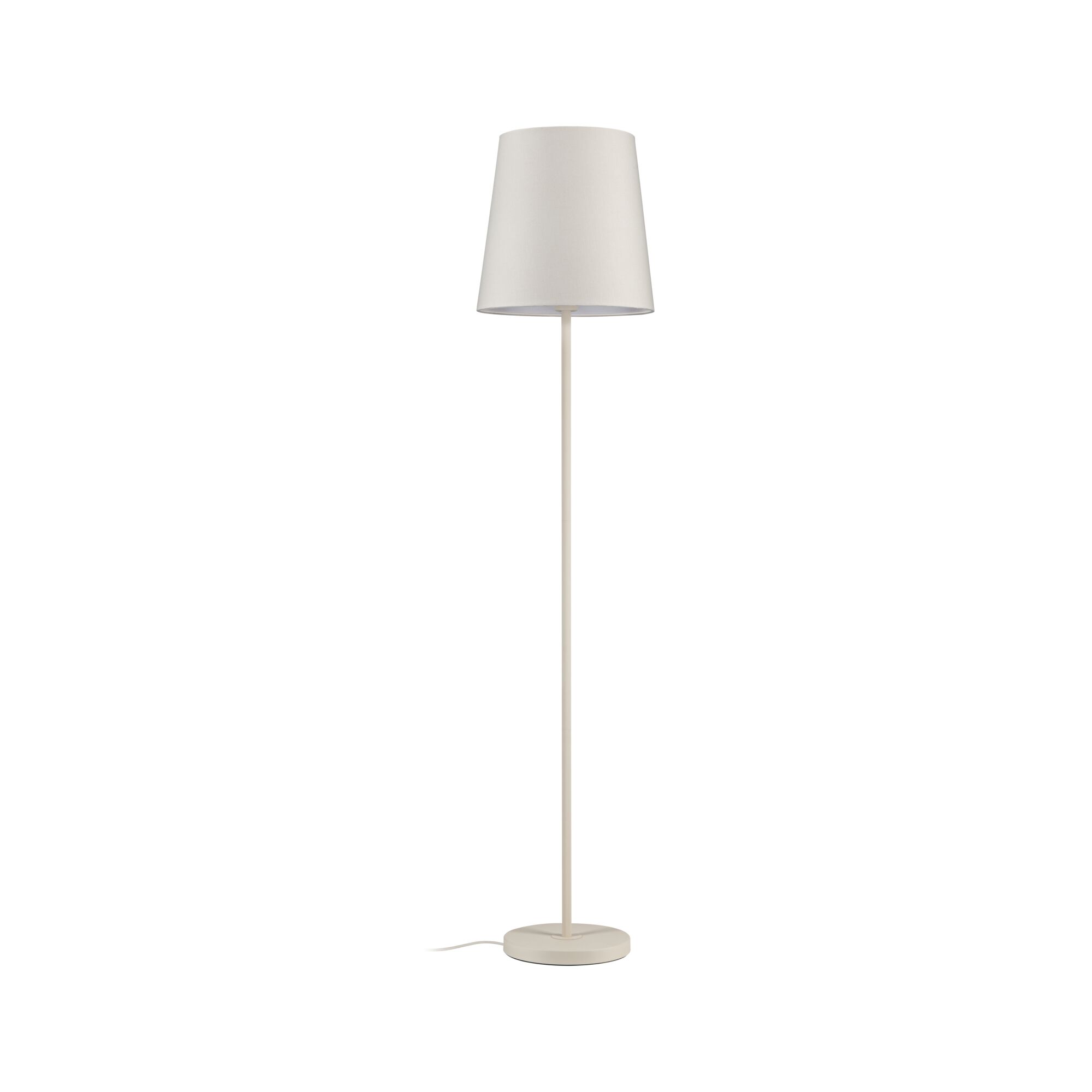 Staande lamp van beige stof met ronde voet, moderne woonverlichting voor woonkamer