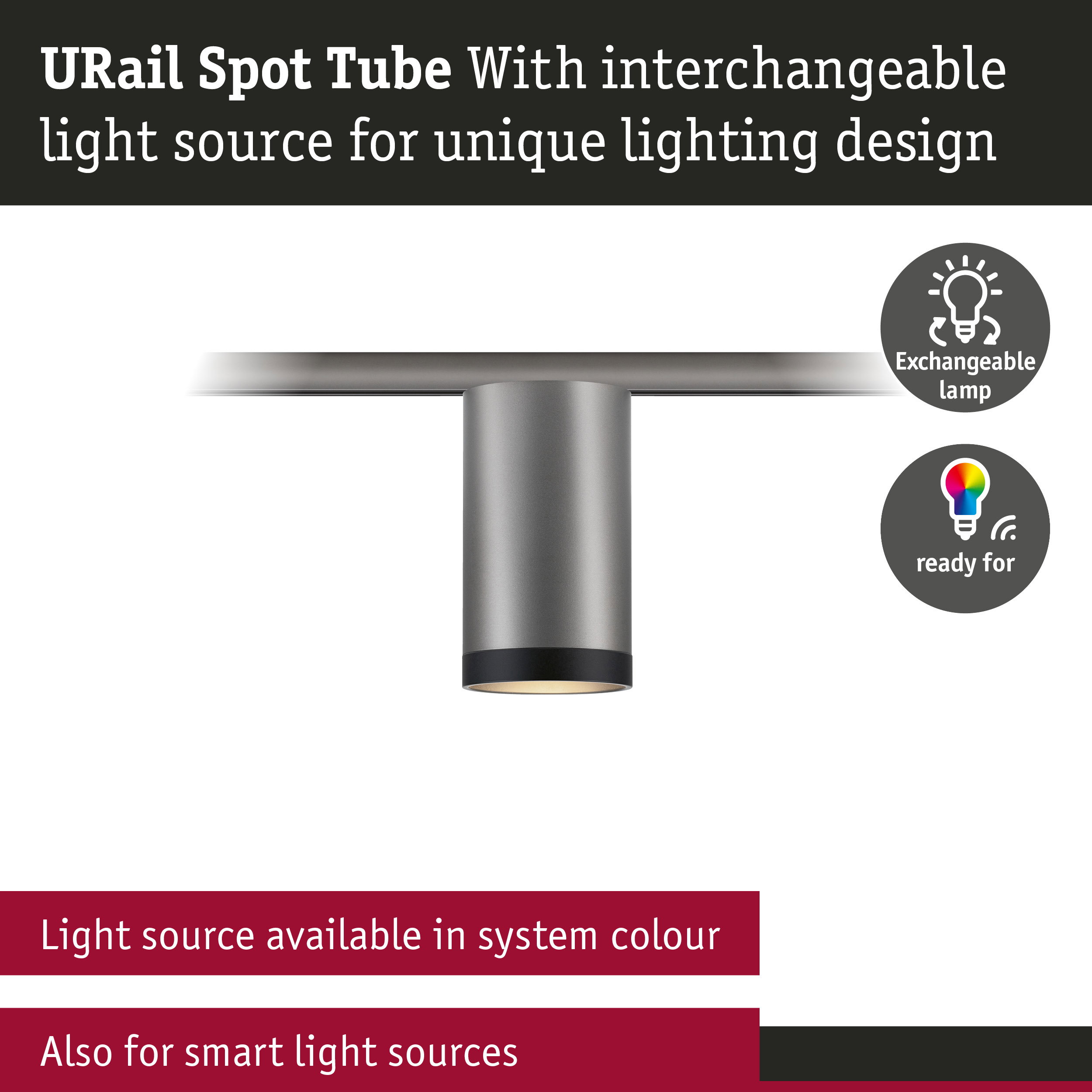 URail Rail spot Tube GU10 max. 10W dimmable 230V Titanium