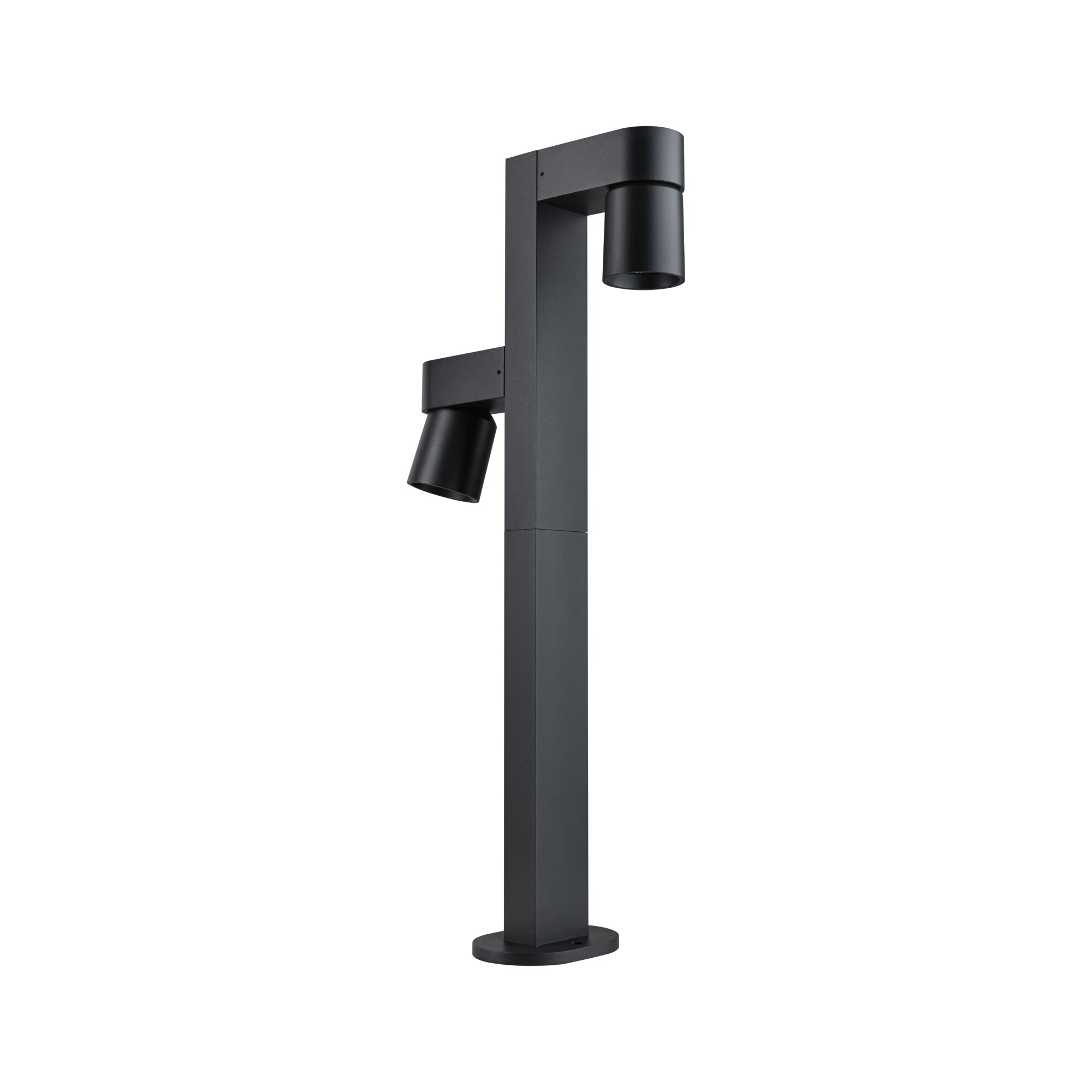 Projecteur extérieur moderne en aluminium noir avec deux lampes réglables pour éclairage de jardin.