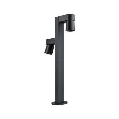 Projecteur extérieur moderne en aluminium noir avec deux lampes réglables pour éclairage de jardin.