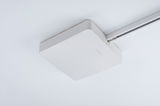 Square white ceiling light in plastic with rounded corners and track mounting system