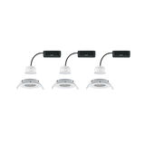 Three white LED recessed spotlights with black cable and mounting clips for ceiling installation