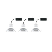 Three white LED recessed spotlights with black cable and mounting clips for ceiling installation