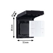 White wall switch with black plastic protective cover, dimensions 85x72x20 mm, electrical installation