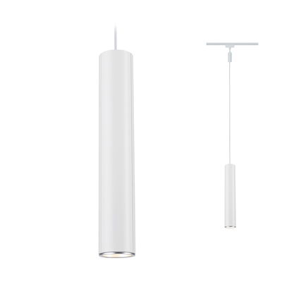 Schlanke weiße LED-Pendelleuchte aus Metall mit zylindrischem Design für moderne Innenräume