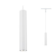 Modern white aluminium pendant light with cylindrical design and LED illumination