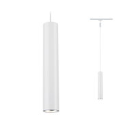 Modern white aluminium pendant light with cylindrical design and LED illumination