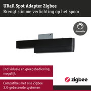 Zwarte URail Spot Adapter van metaal met Zigbee-compatibiliteit en dimfunctie voor slimme verlichting