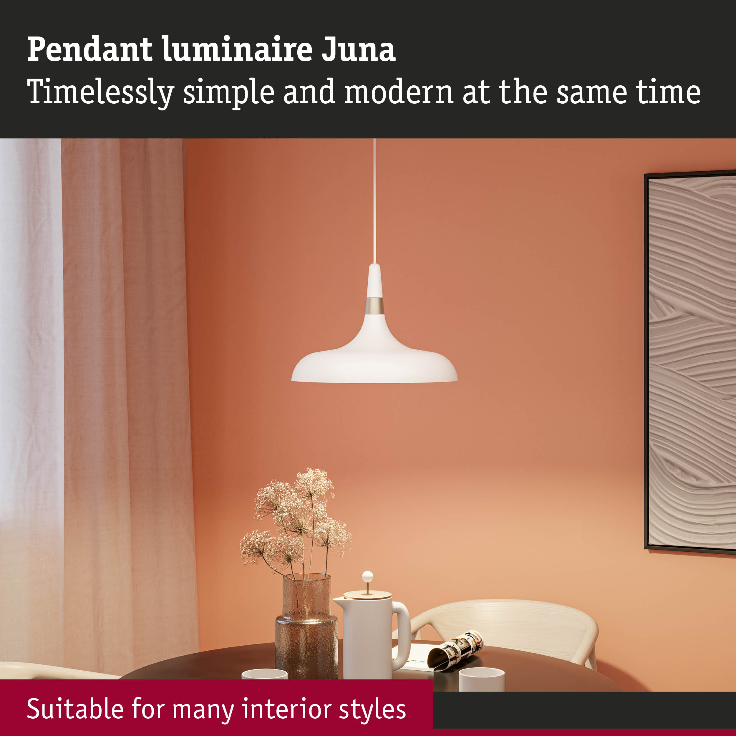 Modern white metal pendant luminaire Juna suitable for various interior styles and living spaces