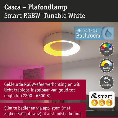Casca slimme RGBW plafondlamp wit met dimbare instelbare witte verlichting voor badkamer