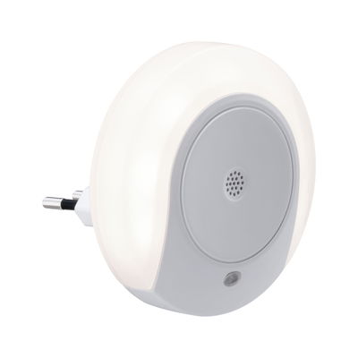 Veilleuse ronde avec boîtier en plastique gris et lumière LED blanche pour prise, éclairage économique