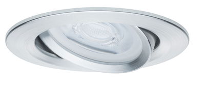 Round recessed spotlight in brushed silver aluminum with adjustable LED light for ceiling lighting