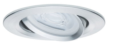 Round recessed spotlight in brushed silver aluminum with adjustable LED light for ceiling lighting