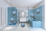 Visualisatie van badkamer met IP44, IP65 en IP67 beschermingszones voor LED-badkamerverlichting.