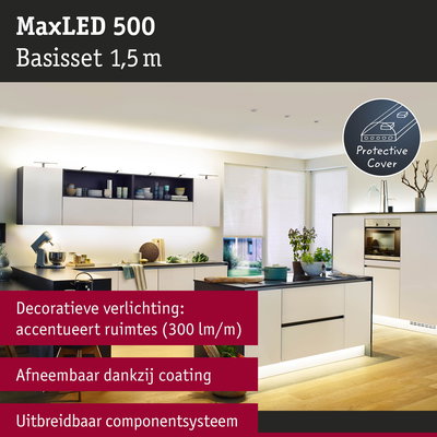 MaxLED 500 basisset 1,5 m LED-verlichting met decoratieve, afneembare coating voor keukens