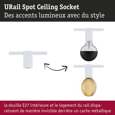 Douille de plafond URail blanche en métal avec douille E27 pour éclairage LED moderne