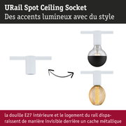 Douille de plafond URail Spot blanche avec douille E27 pour spots LED élégants et système de rail