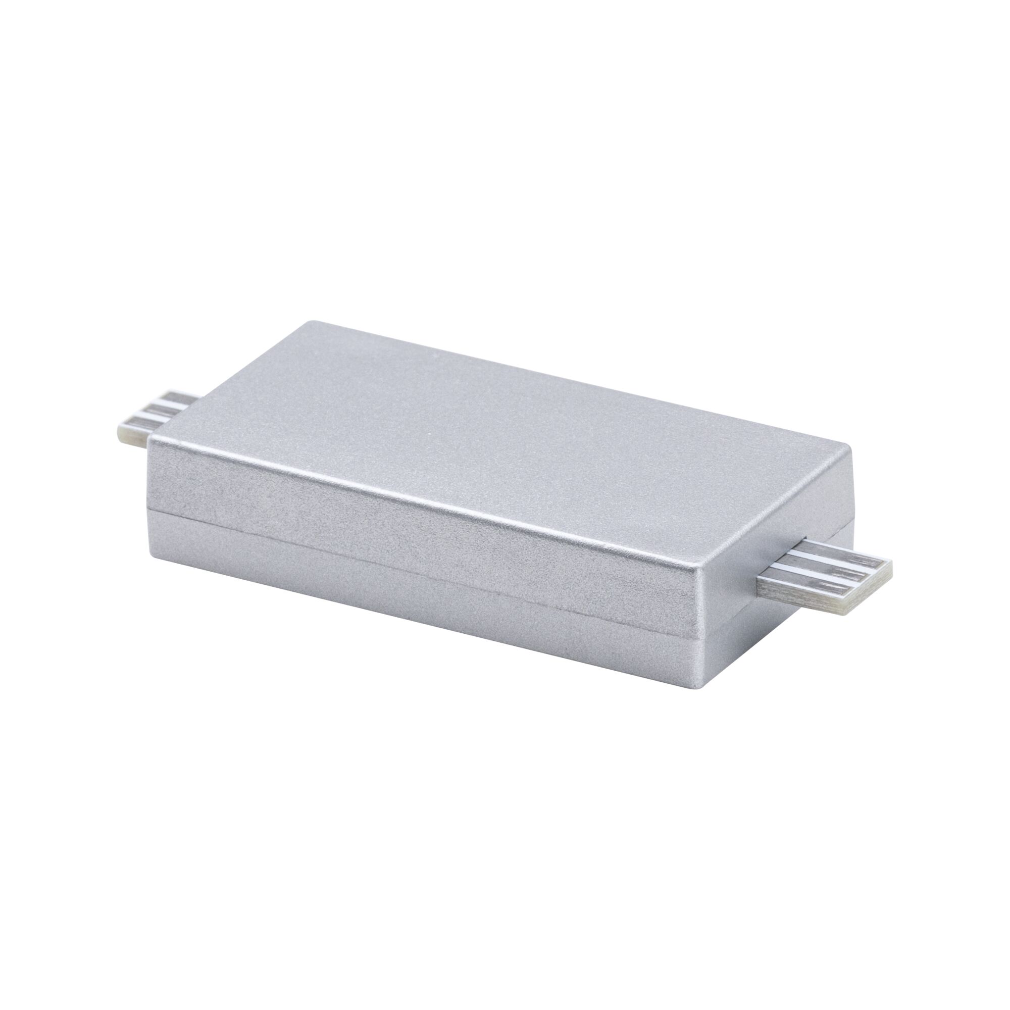 Compact zilverkleurig aluminium adapter met USB-aansluitingen voor LED-verlichtingssystemen
