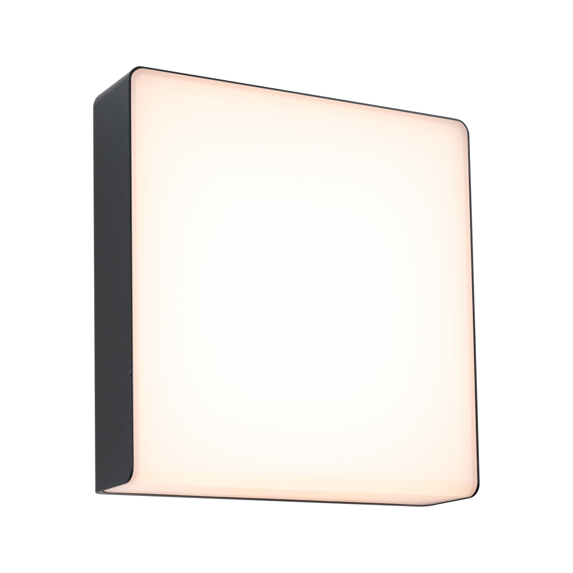 Square LED wall light with black metal frame and warm white light for modern indoor lighting