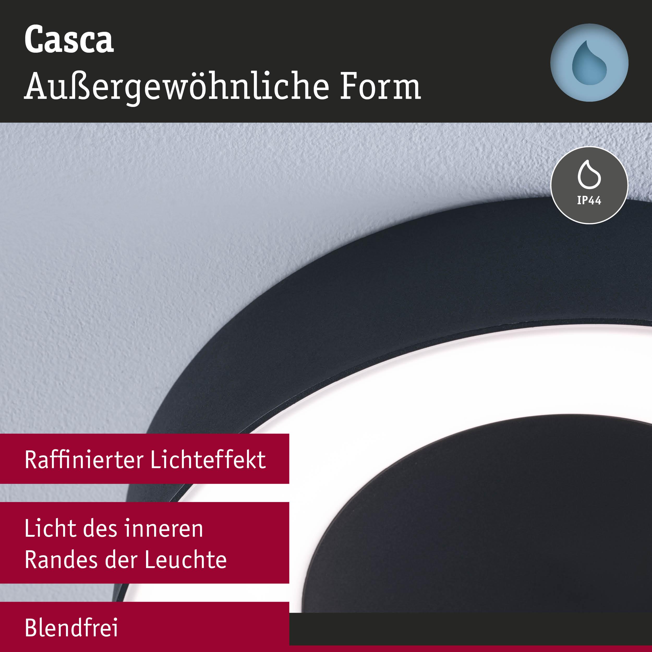 Schwarze Casca LED-Deckenleuchte mit raffiniertem Lichteffekt und IP44 Schutz für Badezimmerbeleuchtung