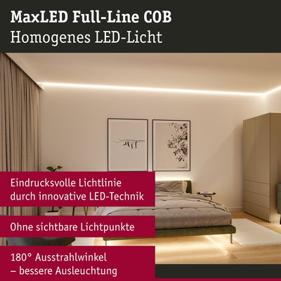 Schlafzimmer mit MaxLED Full-Line COB LED-Lichtlinie in warmweiß ohne sichtbare Lichtpunkte für bessere Ausleuchtung