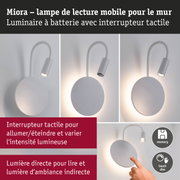 Lampe murale Miora blanche à batterie avec bras flexible et variateur tactile pour éclairage d'ambiance