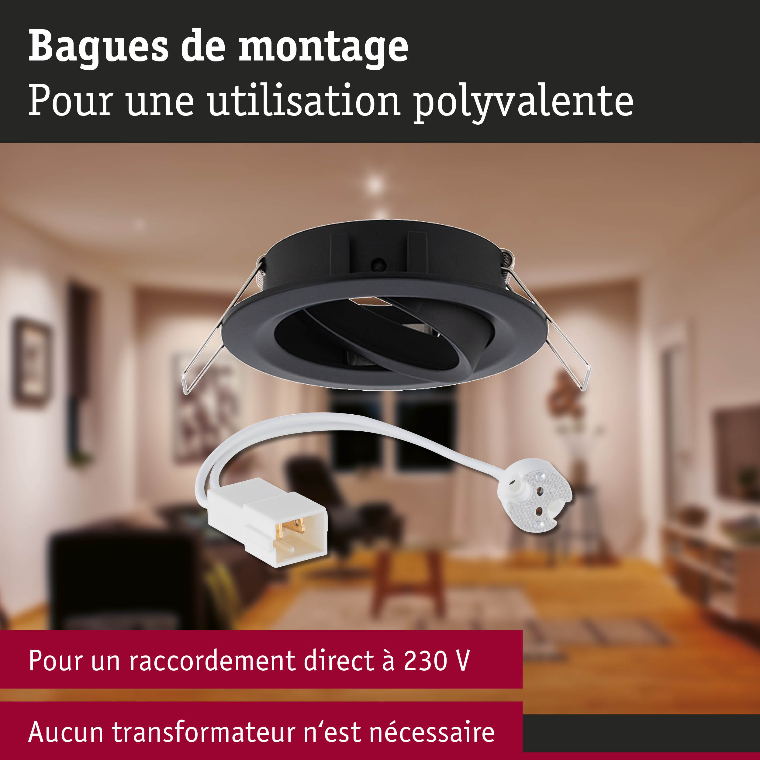 Premium Spot encastré orientable rond 83mm 30° GU5,3 max. 50W 230/12V gradable Noir