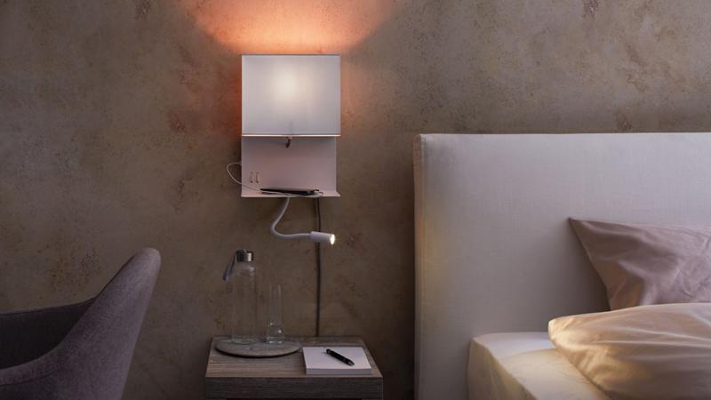 Wandleseleuchten zum Lesen und Handy laden direkt am Bett