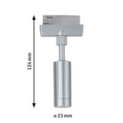 Silver metal adapter 124 mm long and 23 mm diameter for LED track lighting connection