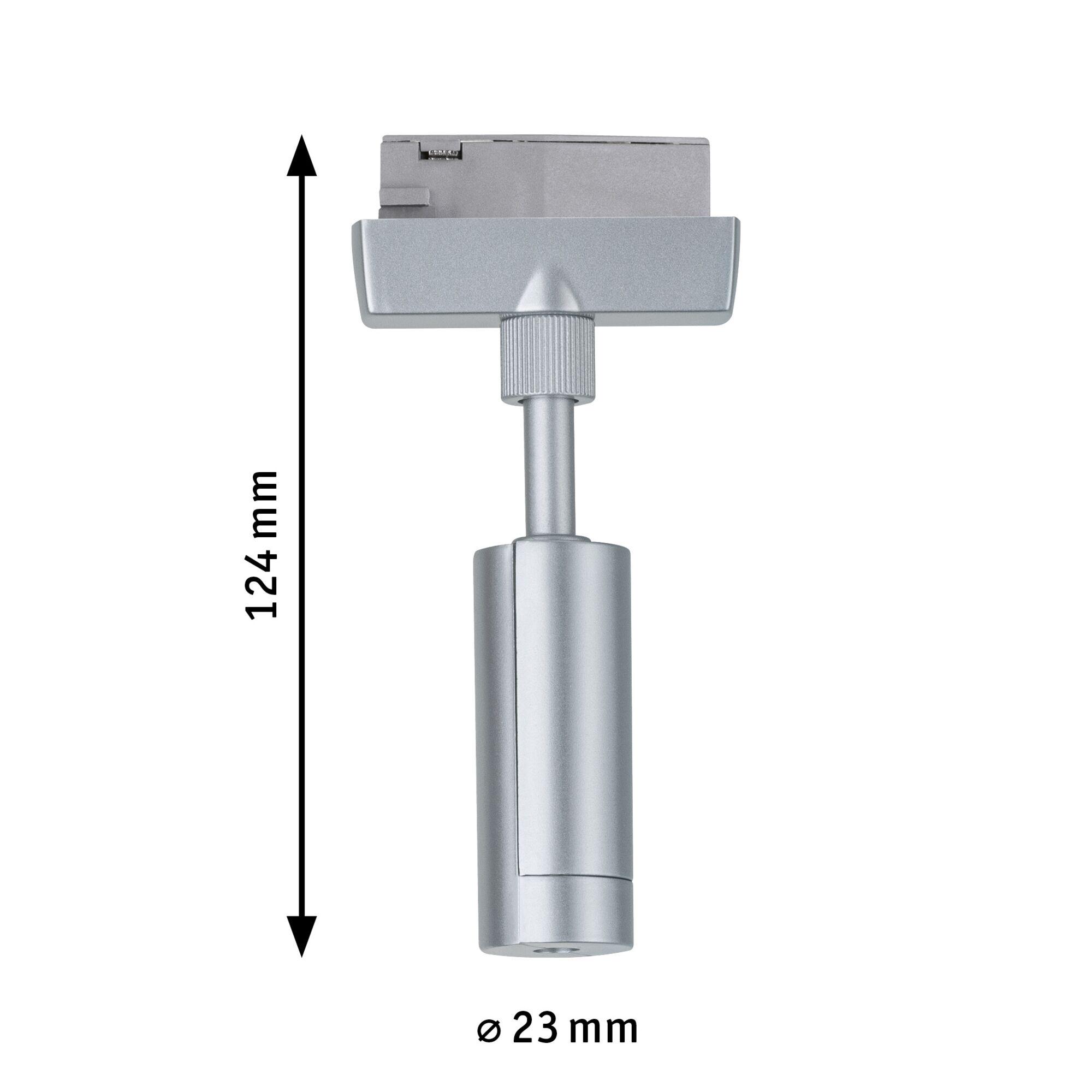 Silver metal adapter 124 mm long and 23 mm diameter for LED track lighting connection
