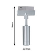 Silver metal adapter 124 mm long and 23 mm diameter for LED track lighting connection