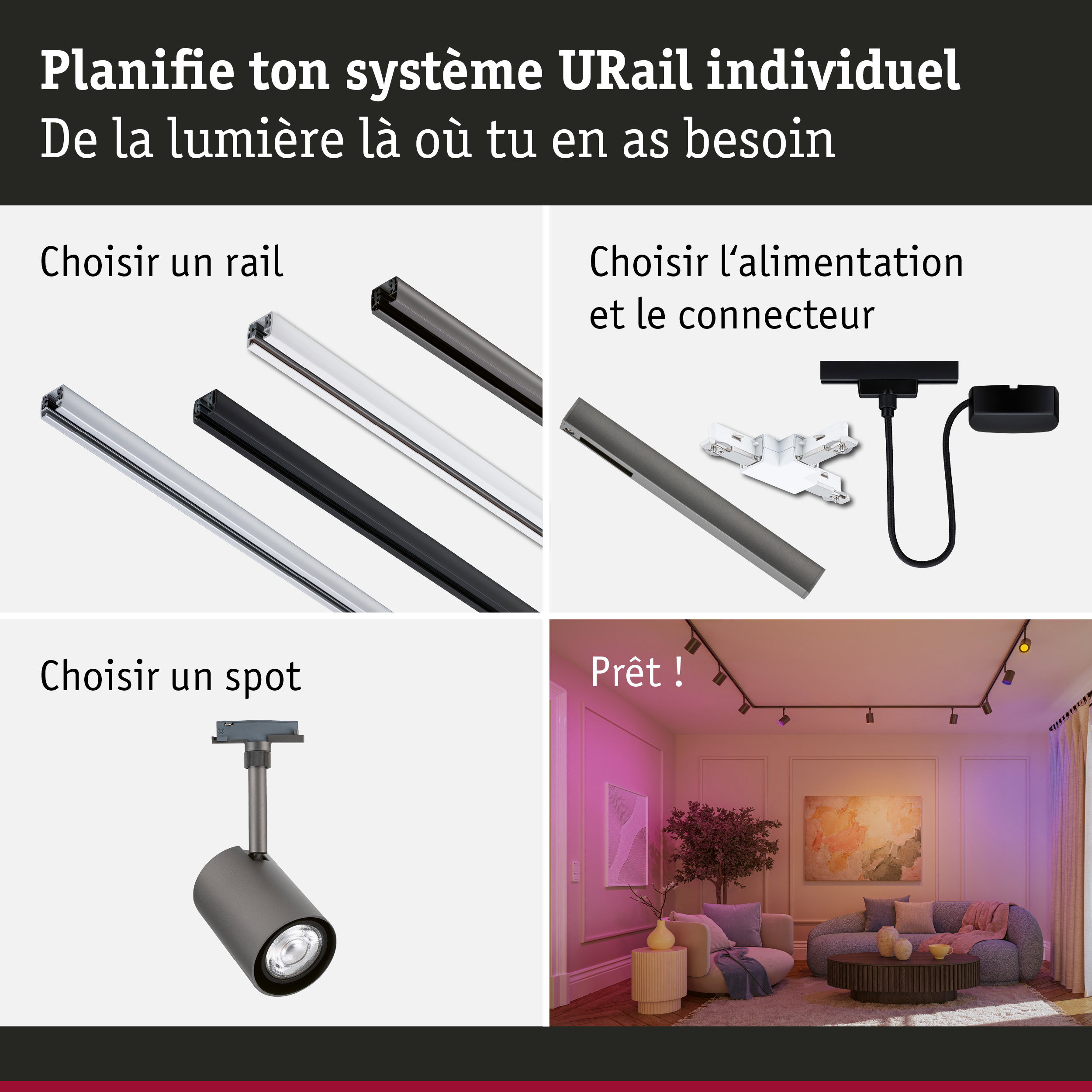 URail Spot sur rail Smart Home Zigbee 3.0 Luxe GU10 350lm 4,8W RGBW gradable 230V Titanium