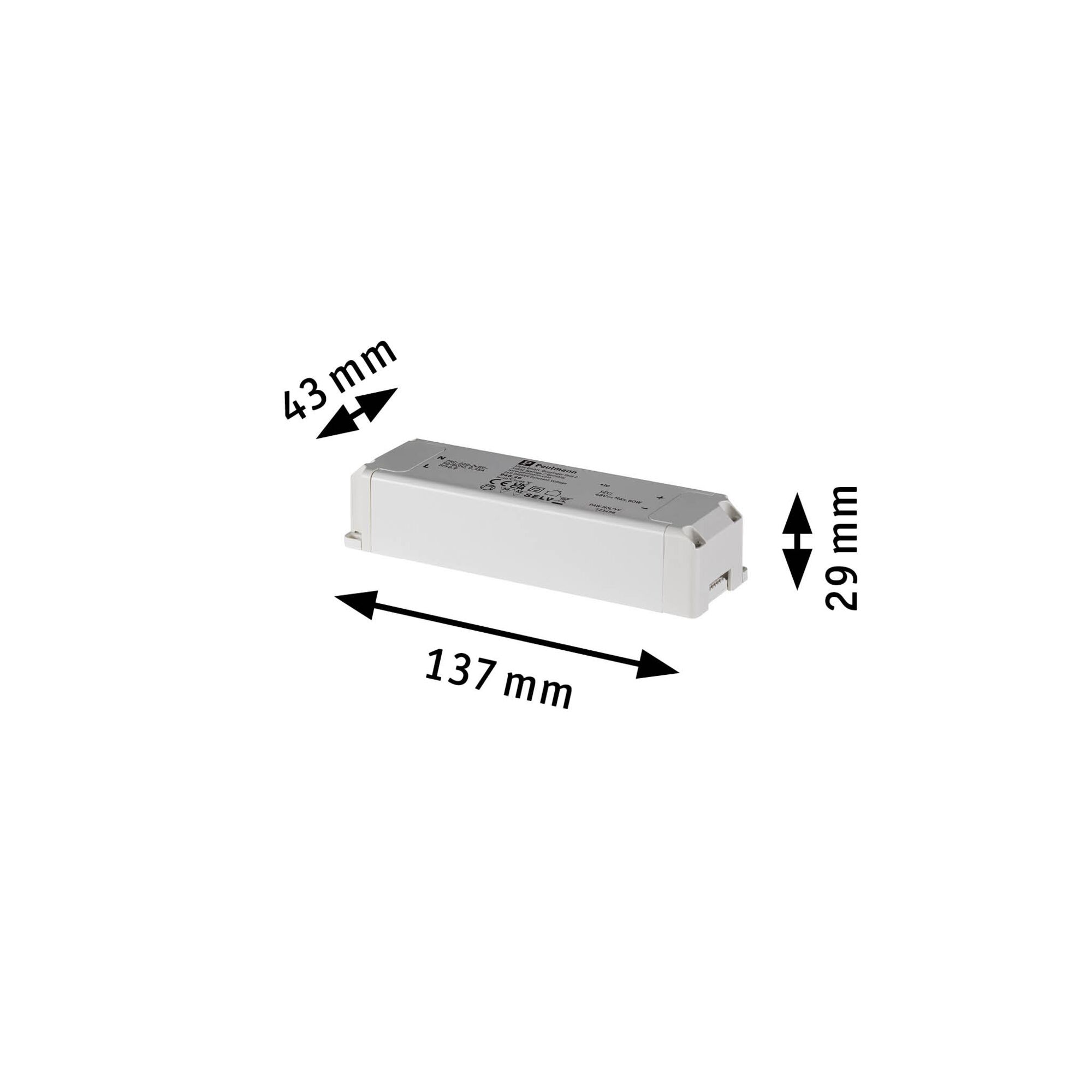 Weißes LED-Treibergehäuse aus Kunststoff mit Maßen 137x43x29 mm für LED-Beleuchtung